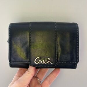 Coach Ashley Black Leather Bi-Fold Wallet with Purple Interior